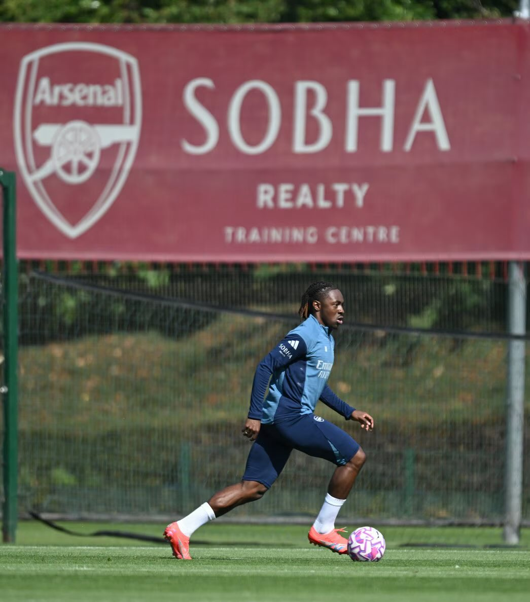 Arsenal player Eze training at the Sobha Realty Training Centre, showcasing his role in the team