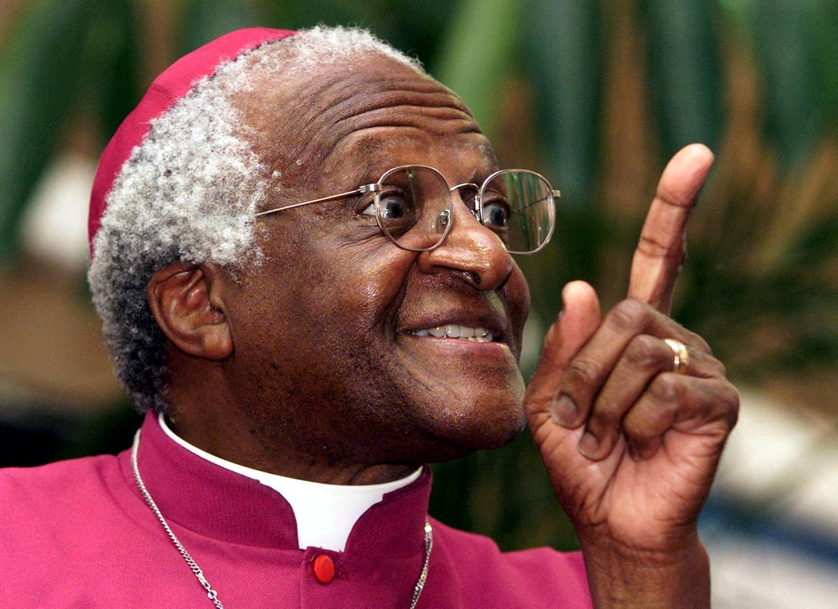 Archbishop Desmond Tutu, a prominent South African religious leader known for his role in fighting apartheid and influencing politics