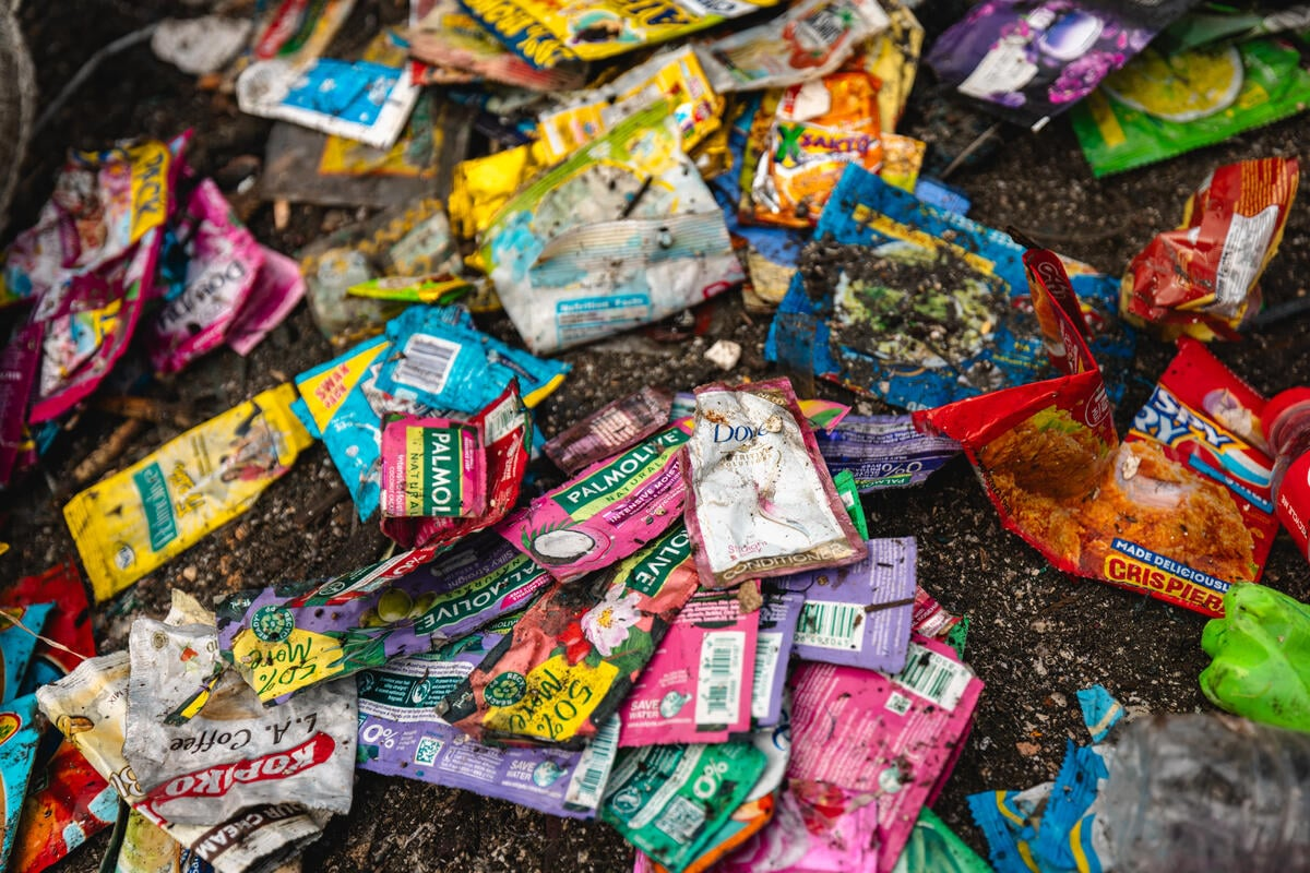 Discarded plastic sachets on street