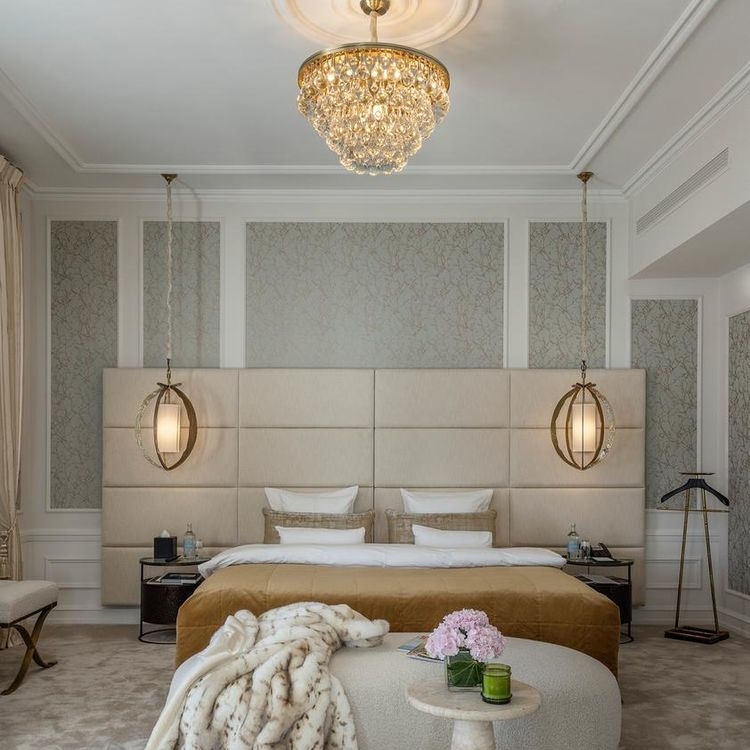 Elegant boutique hotel room in Copenhagen with luxurious decor and cozy ambiance
