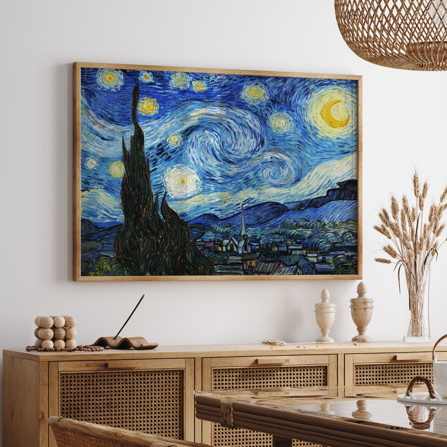 Vincent van Gogh's 'The Starry Night' showcases expressive use of line, color, and texture, key elements of art