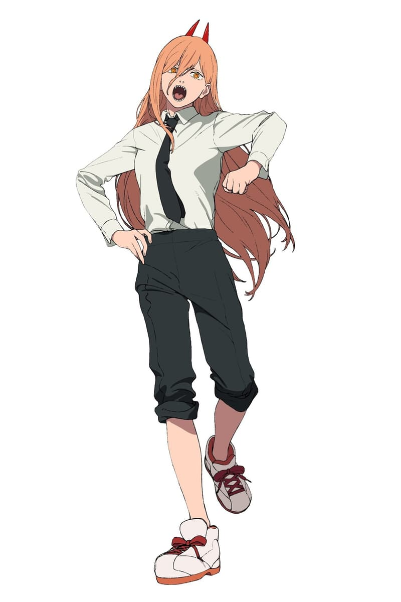 Reze character from Chainsaw Man shown in dynamic pose with distinctive red horns and sharp teeth