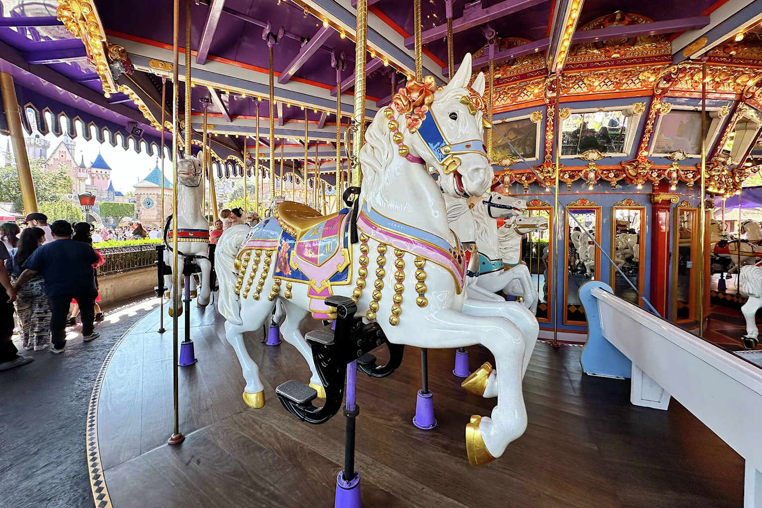 Jingles, the ornate white horse on King Arthur Carrousel in Disneyland's Fantasyland.