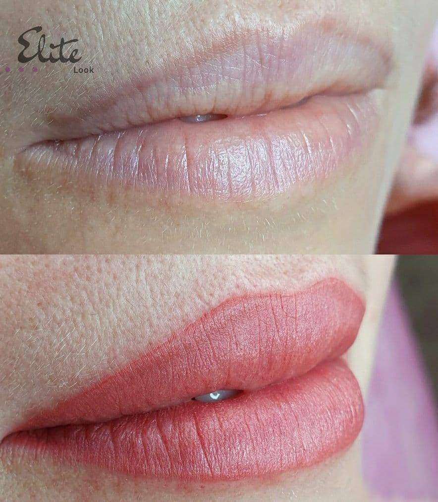 Before and after lip blush tattoo Perth showing natural enhancement