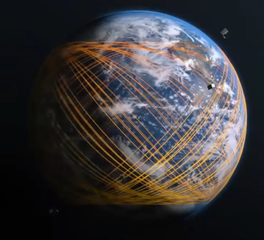 Planet satellite constellation visualization {caption=Planet Satellite Imagery | High Resolution | Frequent Revisit}