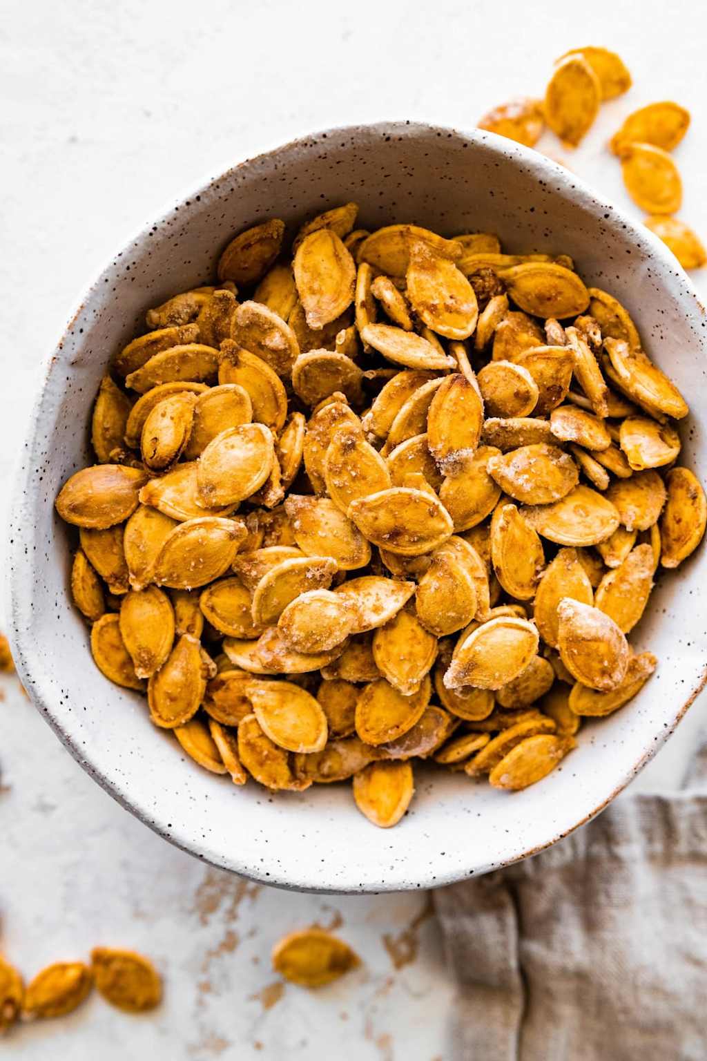 Bowl of roasted pumpkin seeds