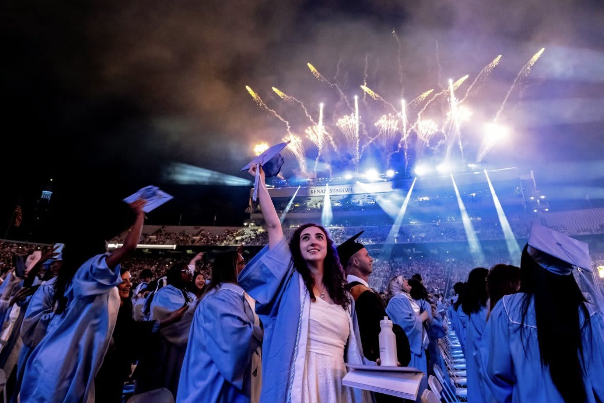 Stadium celebration with fireworks