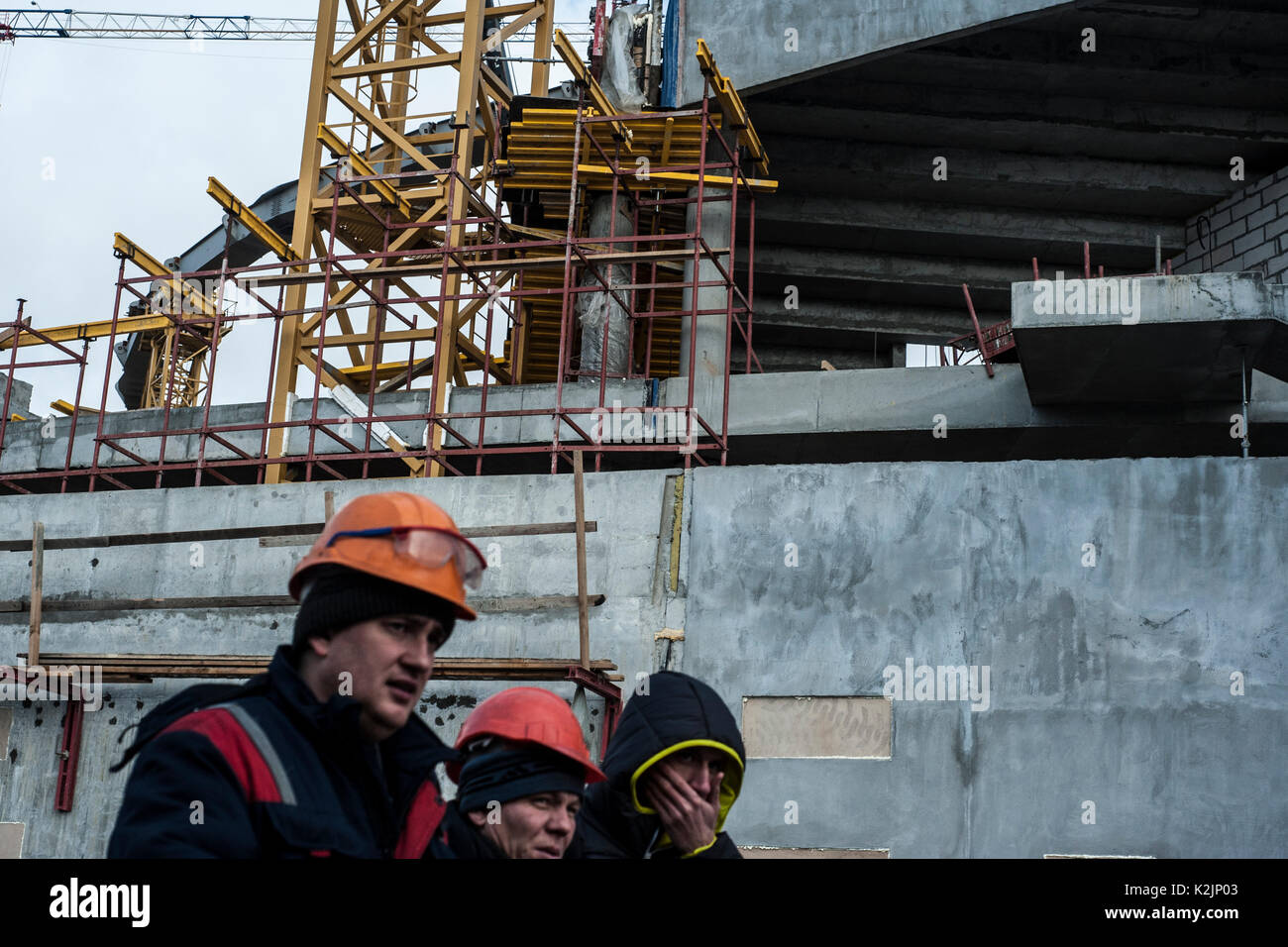 WPA construction workers building the stadium