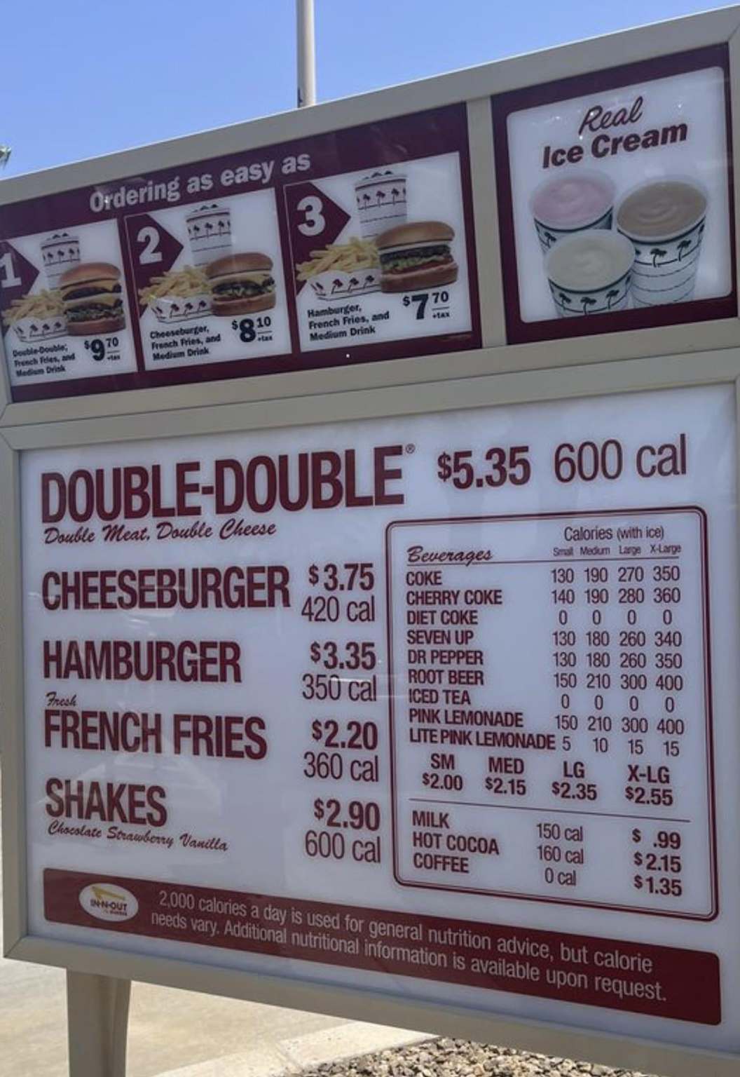 In-N-Out Burger Menu Board with Prices 2026